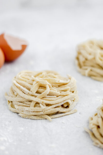 Homemade Gluten Free Pasta rolled into a nest