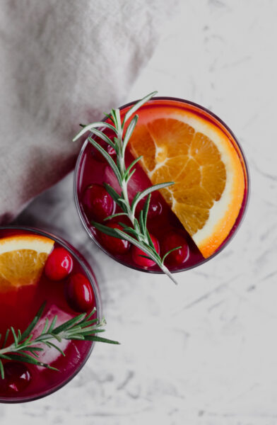 a overhead view of Cranberry Orange Holiday Sangria