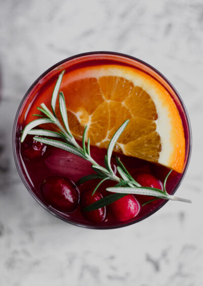 an overhead view of Cranberry Orange Holiday Sangria