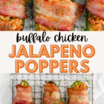 A Pinterest pin poster for buffalo chicken jalapeno poppers.