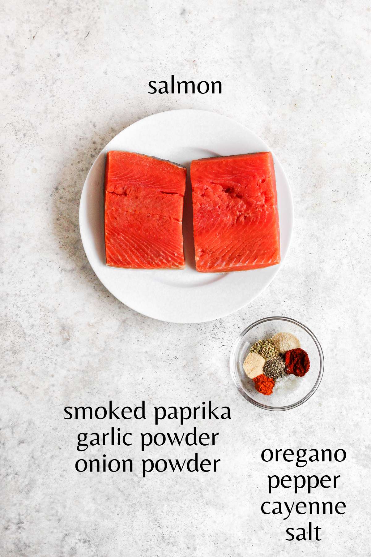 Ingredients needed to make baked blackened salmon.