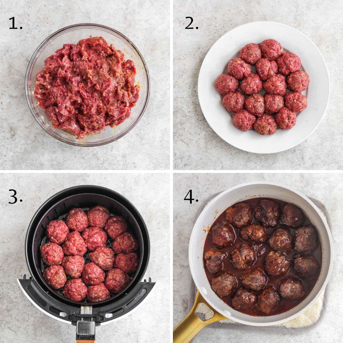Step on how to make air fryer BBQ bison meatballs.