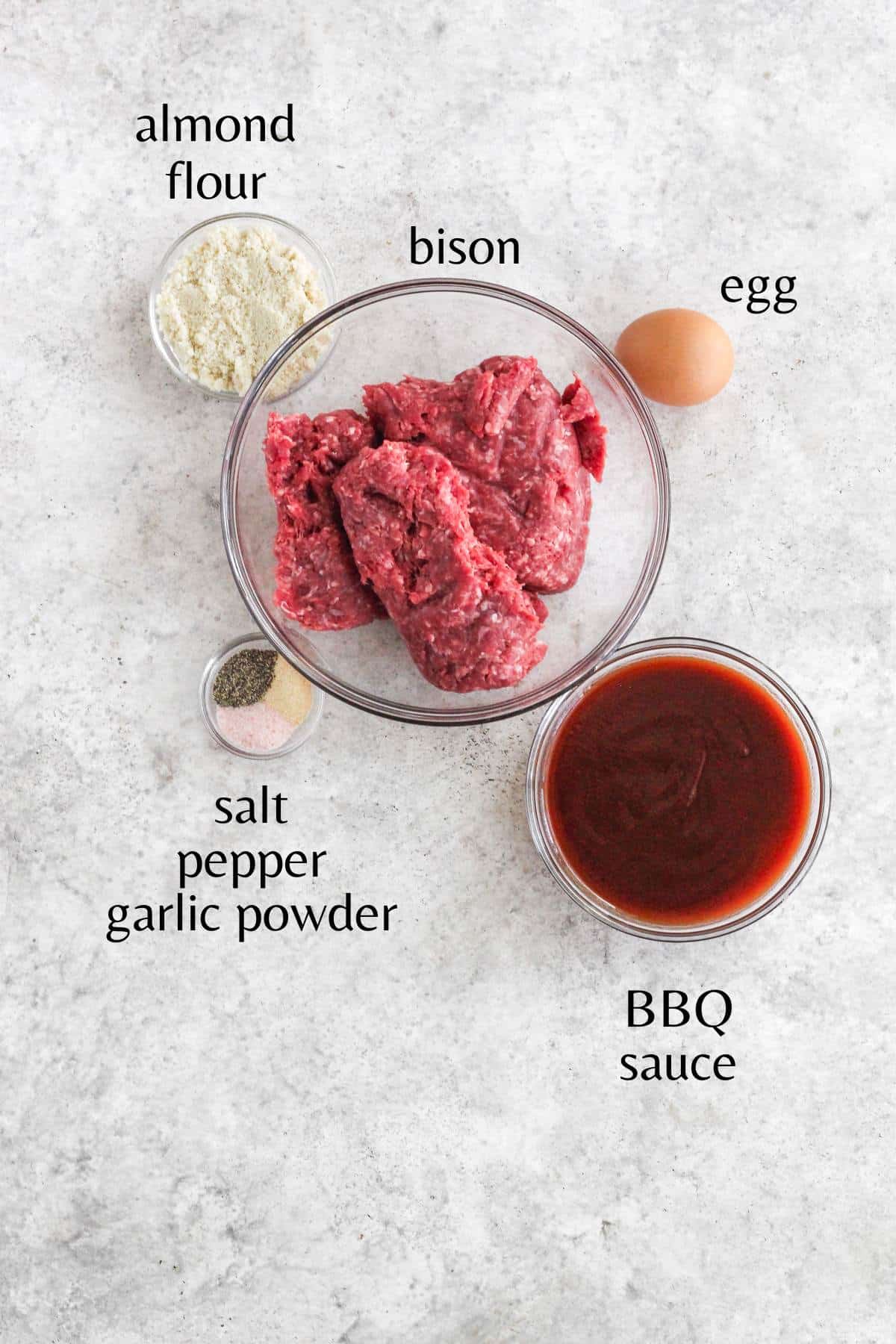 Ingredients needed to make air fryer bison meatballs.