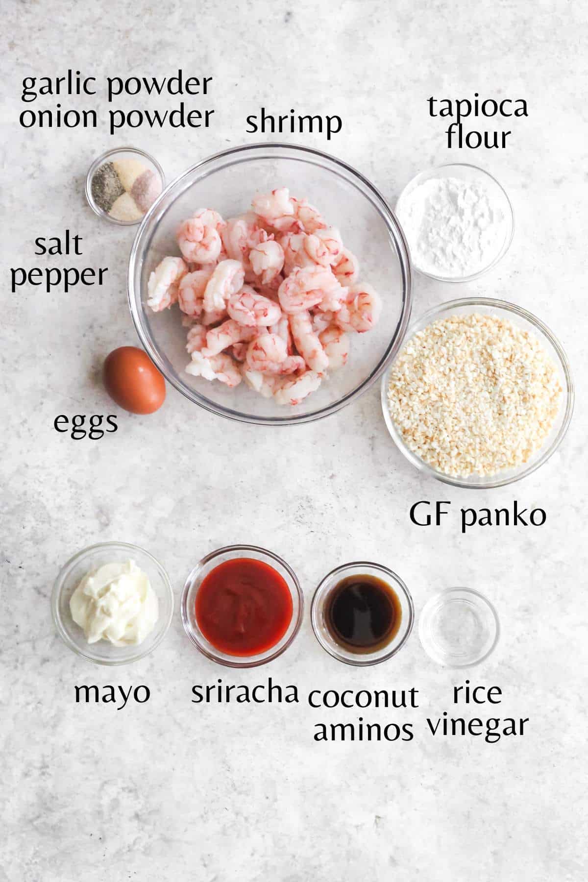 Ingredients needed to make air fryer panko shrimp.
