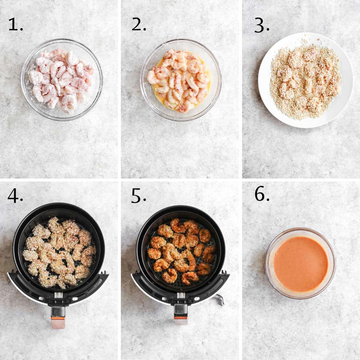 Step by step photos on how to make air fryer panko shrimp.