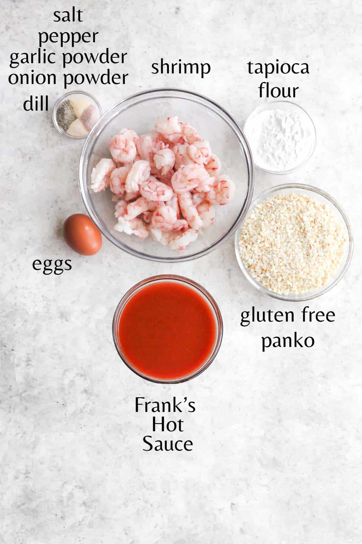 Ingredients needed to make air fryer buffalo shrimp.
