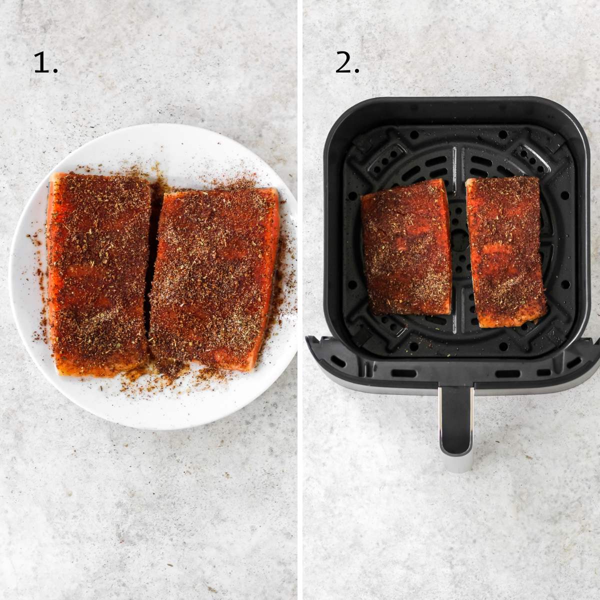 Steps to make air fryer salmon tacos.