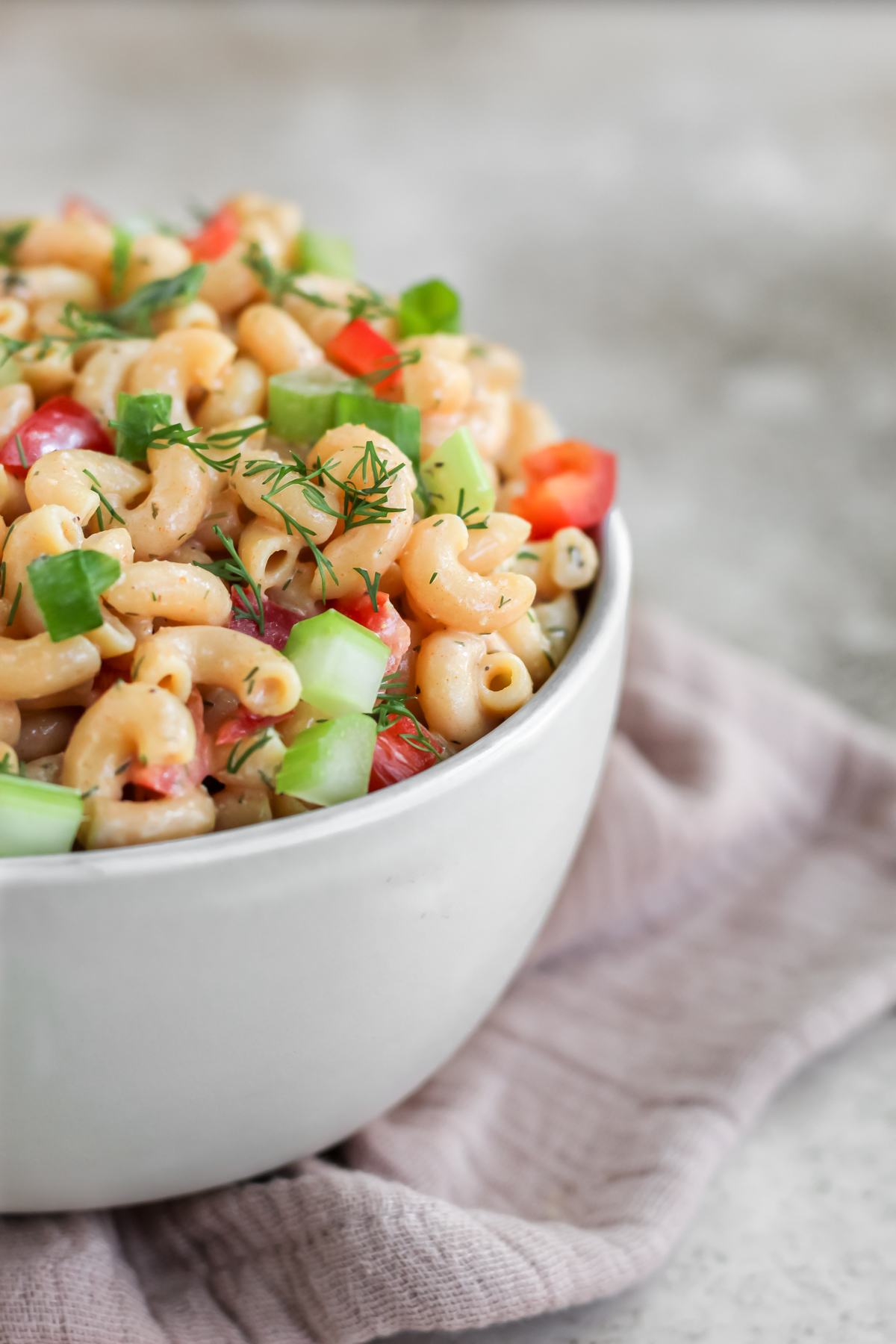 A bowl filled with buffalo ranch protein pasta.