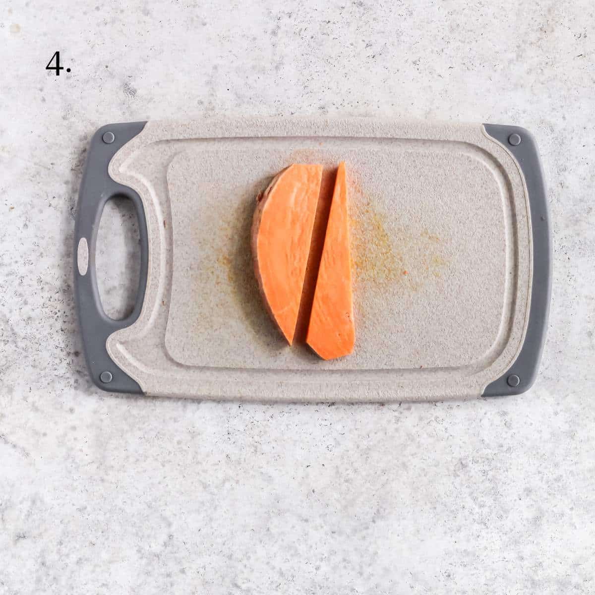 Sweet potato slices cut into wedges.