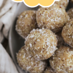 A Pinterest pin for lemon coconut date balls.